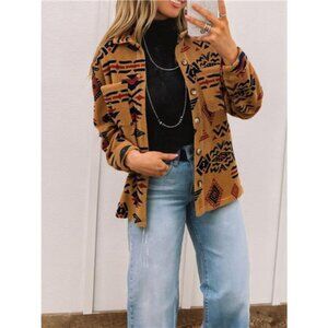 Western Aztec Pattern Fleece Button-Up Shacket